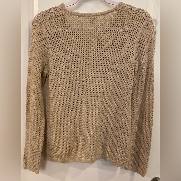 J Jill Sweater Sz XS Tan Open Stitch Lace Up V-neck - Picture 4 of 8